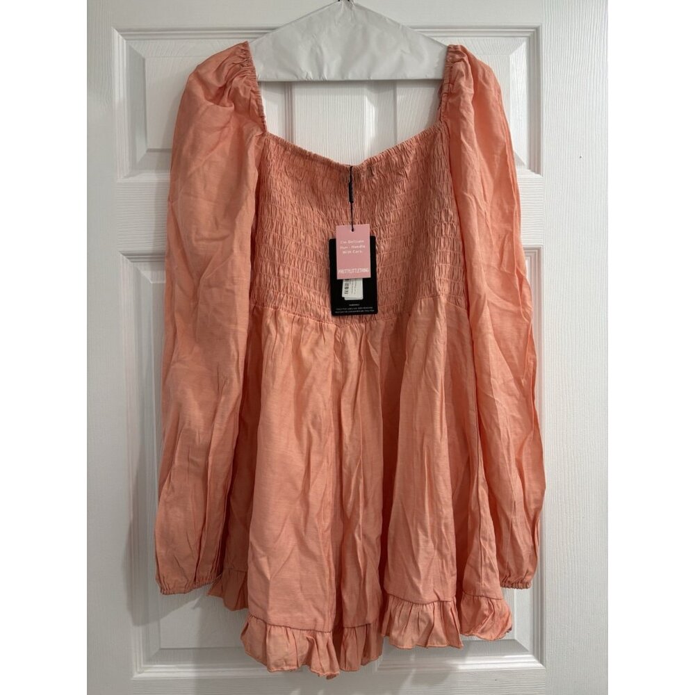 NWT Pretty Little Thing Women’s Blush Shirred Frill Hem Playsuit Romper Size 10 - Picture 8 of 11